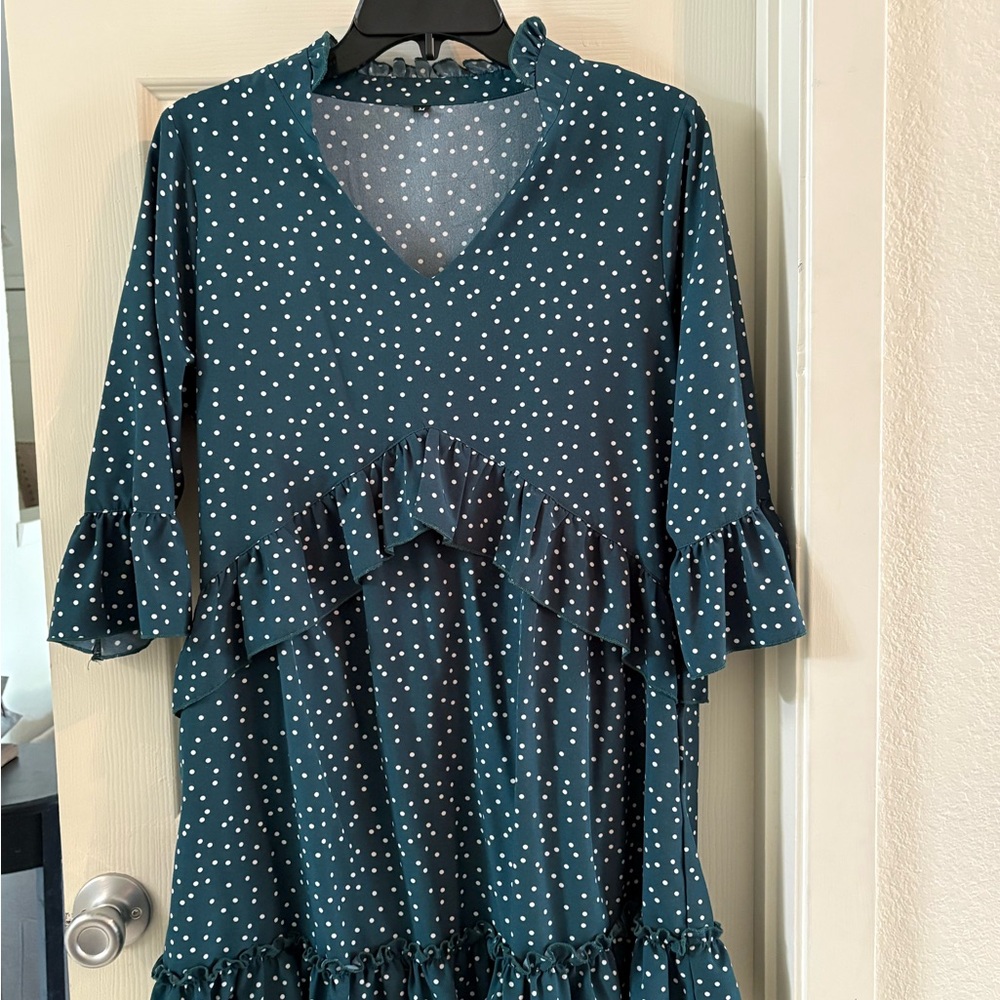 Green Polka Dot Ruffle Women's Top